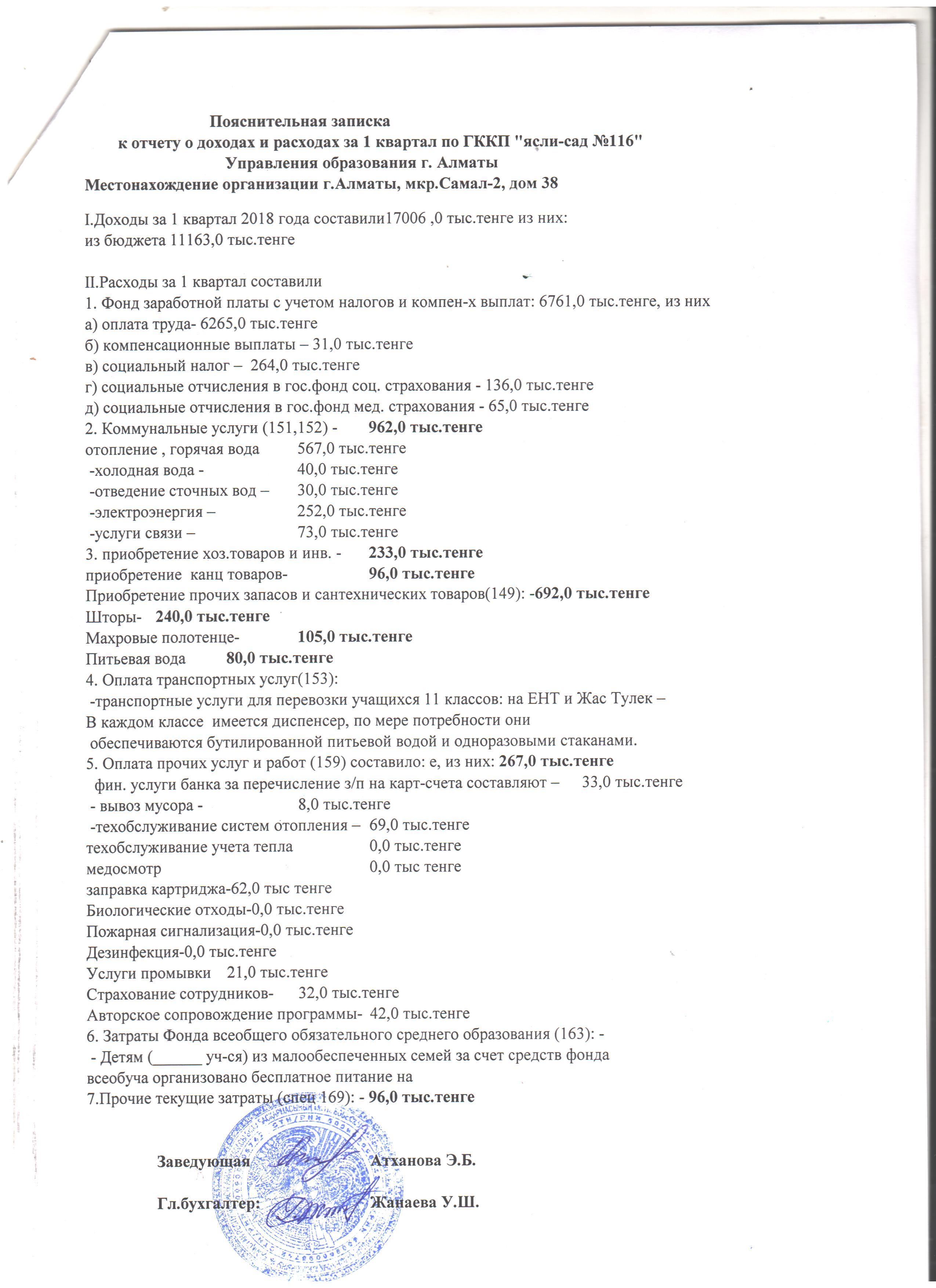 Отчет за 1 квартал 2018г